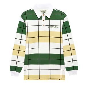 Bogey Boys Sz SM Green Yellow White Long Sleeve Offset Check Polo Shirt